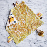 Mini doudou étiquettes TOURNESOLS, doudou sensoriel, attache pour suce, cadeau de shower