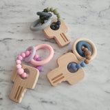 Jouet de dentition PORTE-CLÉS,  perles de silicone, poussée dentaire, cadeau shower, cadeau de naissance