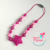 Collier pour enfant ÉTOILE, attache clip sécuritaire, perles de silicone, Cadeau d'anniversaire