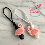 Tirette FLAMANT ROSE pour fermeture éclair, zipette, aide l'autonomie des petit, accessoire sensoriel, bille de silicone