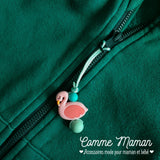 Tirette FLAMANT ROSE pour fermeture éclair, zipette, aide l'autonomie des petit, accessoire sensoriel, bille de silicone