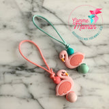 Tirette FLAMANT ROSE pour fermeture éclair, zipette, aide l'autonomie des petit, accessoire sensoriel, bille de silicone