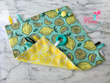 Doudou étiquettes CITRONS, mini doudou, doudou sensorielle, bille de dentition, accessoire pour bébé, cadeau de shower
