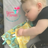 Doudou étiquettes CITRONS, mini doudou, doudou sensorielle, bille de dentition, accessoire pour bébé, cadeau de shower