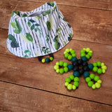 Foulard Bavoir FEUILLAGE AQUARELLE, rayures, bavoir 3-24mois,  accessoire pour bébé, cadeau de shower, cadeau de naissance