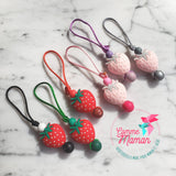 Tirette FRAISE pour fermeture éclair, zipette, aide-zip, fruits des champs, accessoire sensoriel, bille de silicone